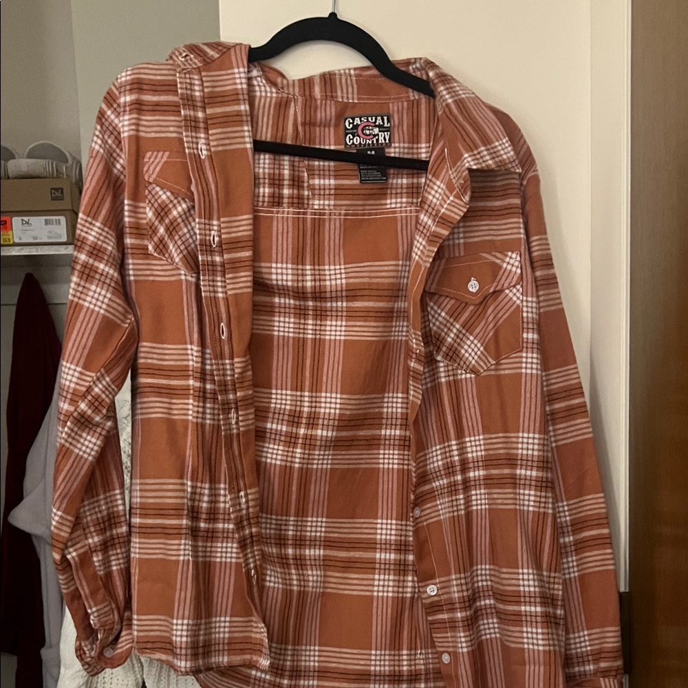 Women's Brown Plaid Button Down Shirt